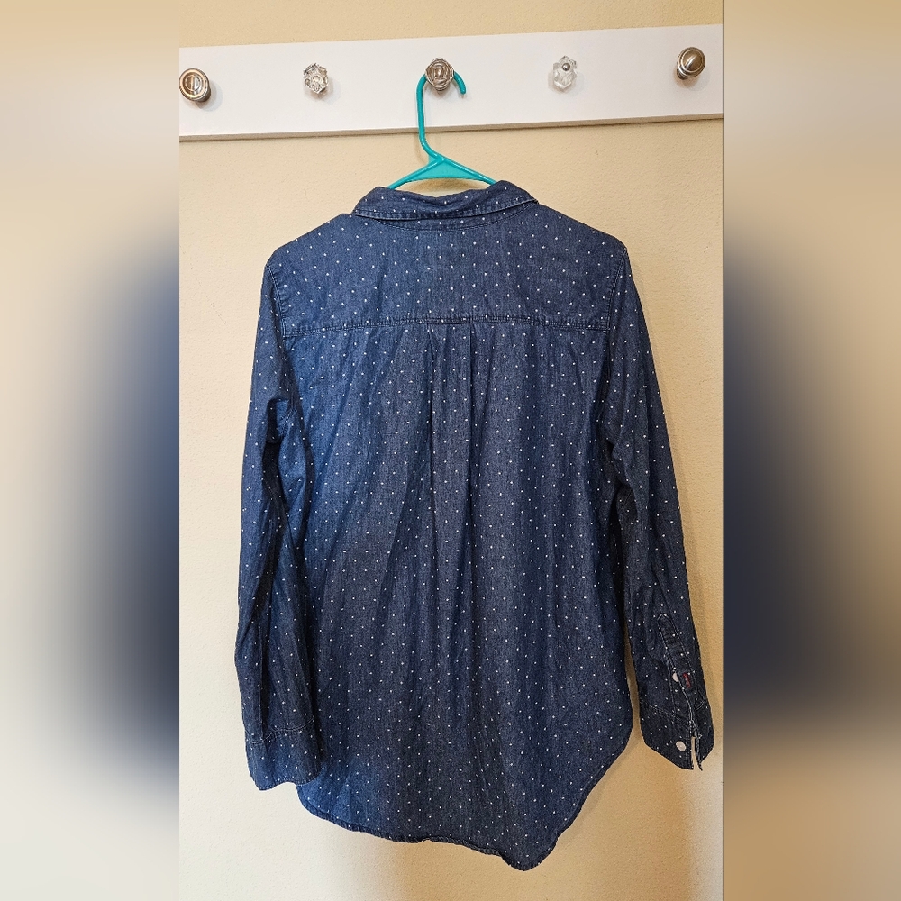 Liz Claiborne Womens Chamnray Polka Dot Shirt Size L - Picture 6 of 9